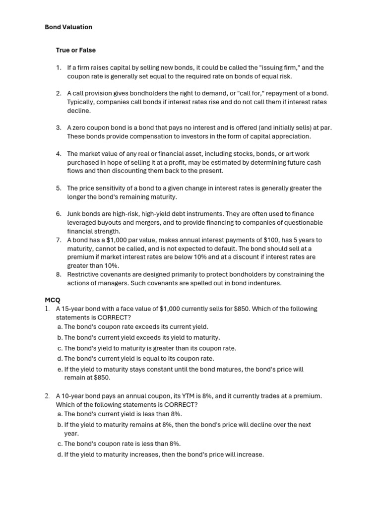 Bond Valuation Concepts and Examples | PDF | Bonds (Finance) | Yield ...