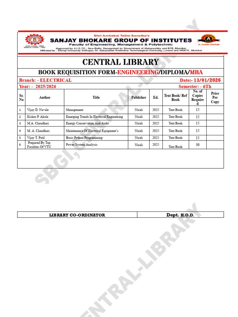 Engineering Book Requisition Form | PDF