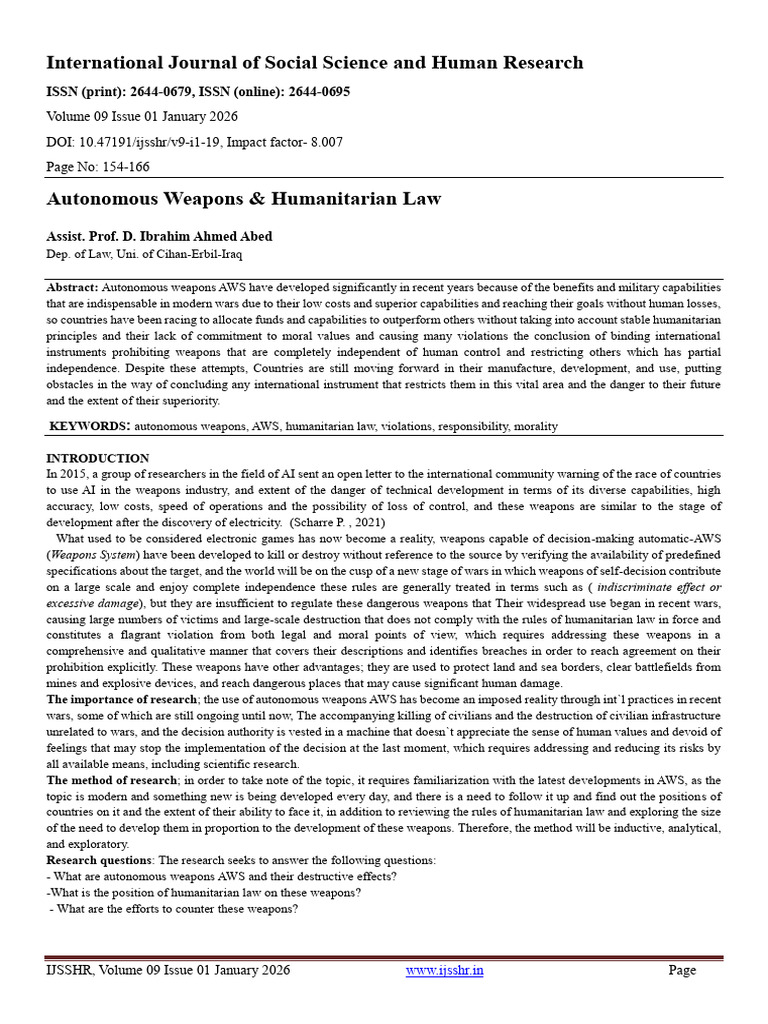 Autonomous Weapons and Humanitarian Law | PDF | International ...