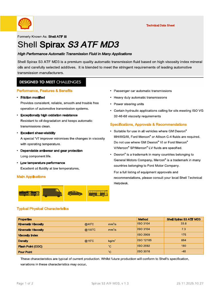 Tds - Shell Spirax s3 Atf Md3 | PDF