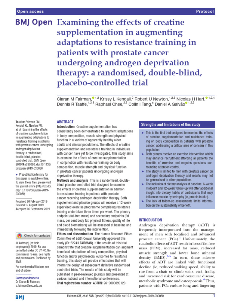 Creatine's Impact on Resistance Training in Prostate Cancer Patients ...
