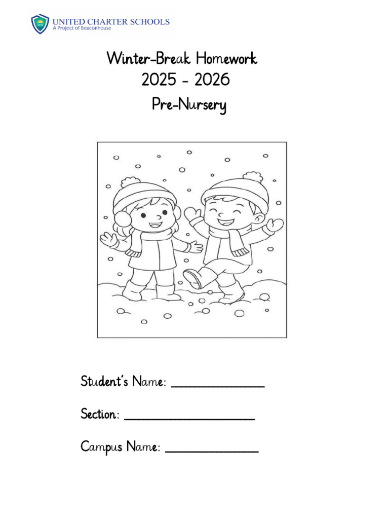 Pre-Nursery Winter Break Homework 2025 | PDF