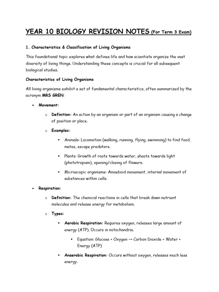 Year 10 Biology Revision Notes (For Term 3 Exam) | PDF | Carbohydrates ...