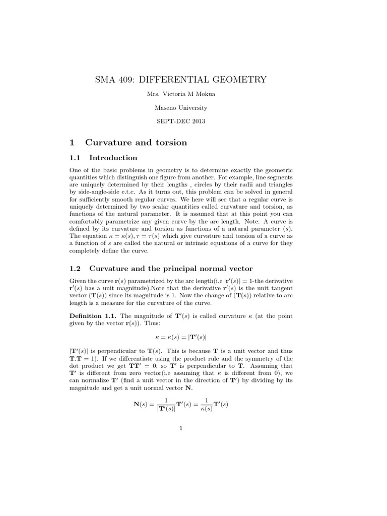 Curvature and Torsion in Geometry | PDF | Curvature | Manifold