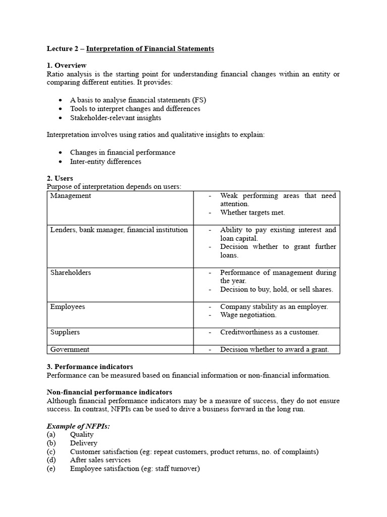 Lecture 2 - Interpretation of FS | PDF | Working Capital | Inventory