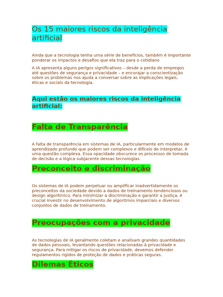 15 Riscos da Inteligência Artificial | PDF | Inteligência artificial ...