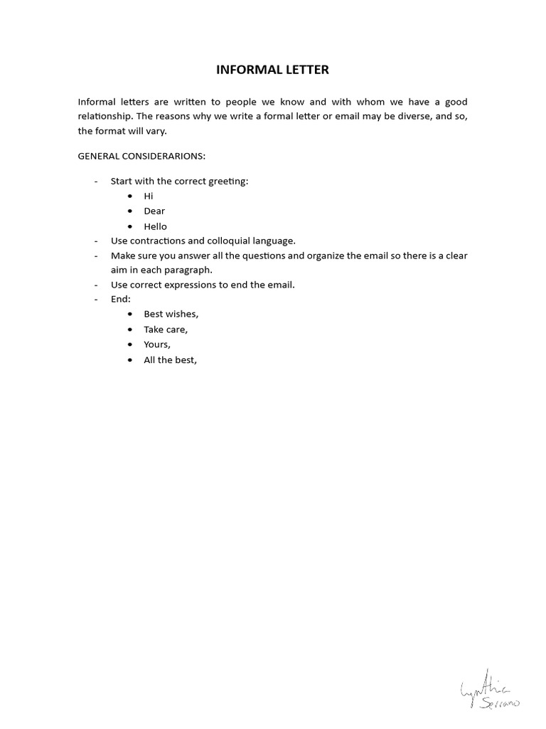 Guide to Writing Informal Letters | PDF