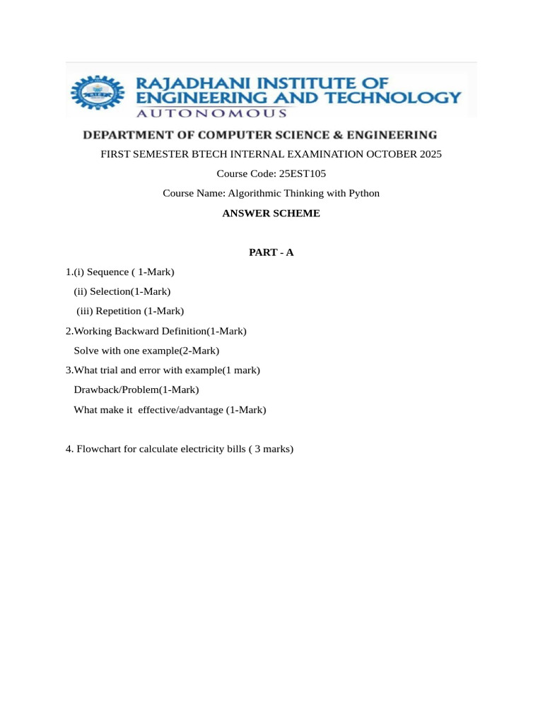 First Semester Btech Internal Examination October 2025 | PDF