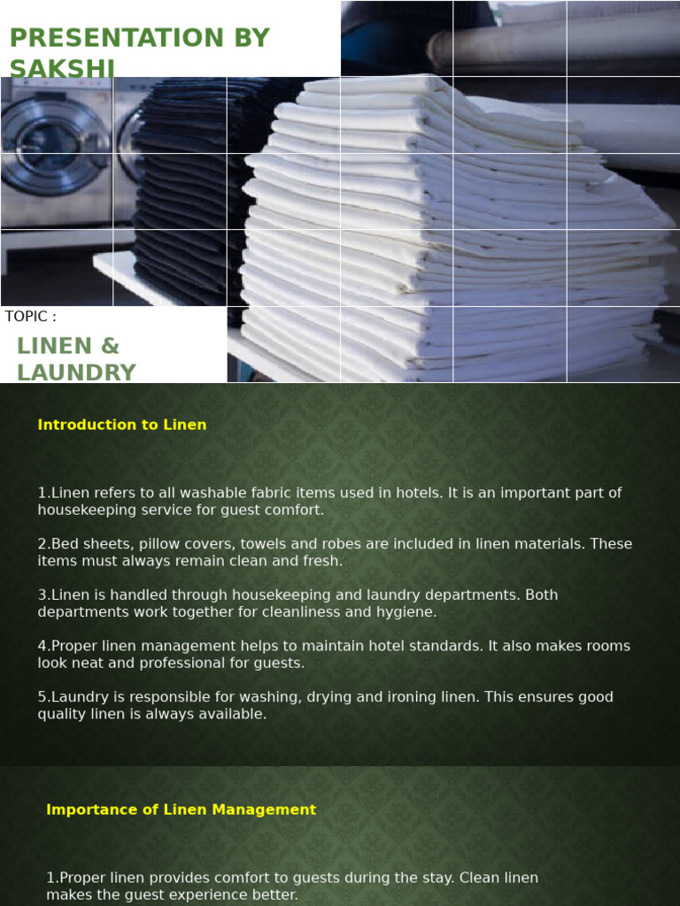 Essential Linen Management in Hotels | PDF | Housekeeping | Hygiene