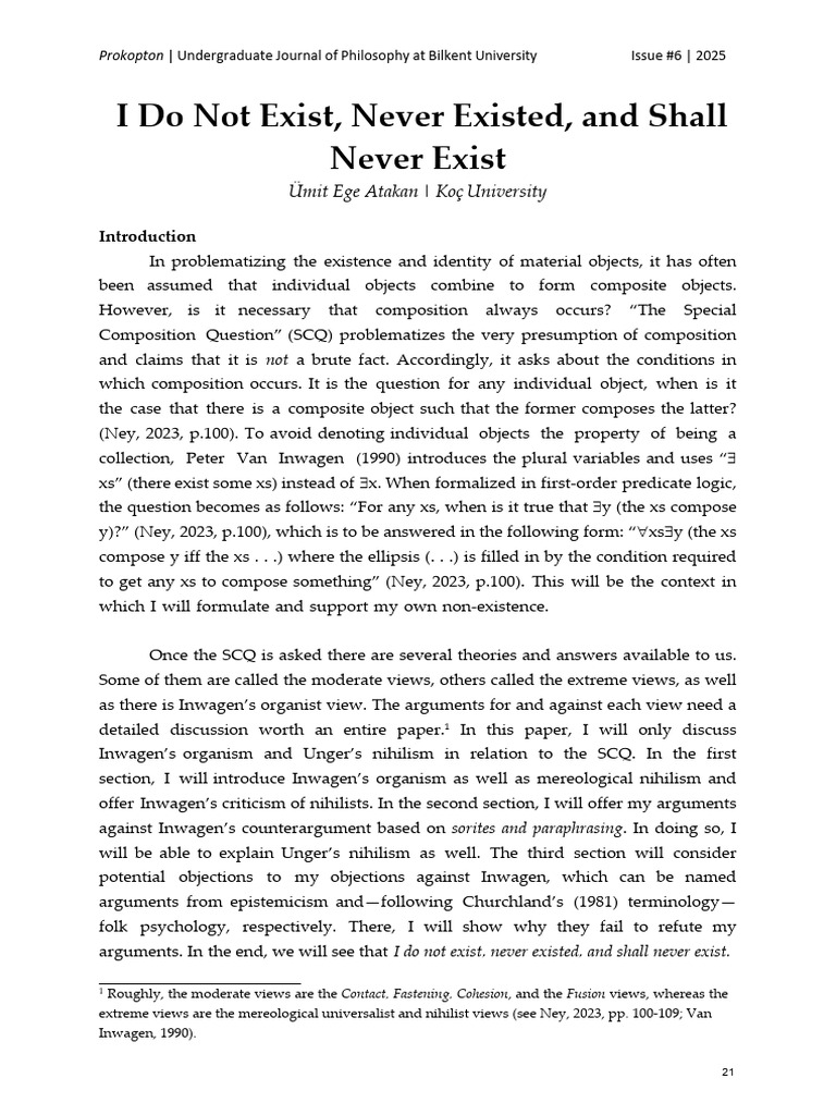Existence and Mereological Nihilism Explained | PDF | Nihilism | Existence