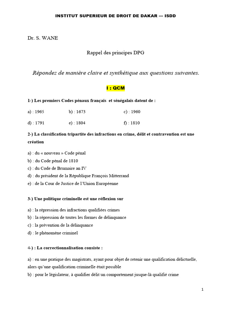 Principes du Droit Pénal Sénégalais | PDF | Crimes | Crime et violence