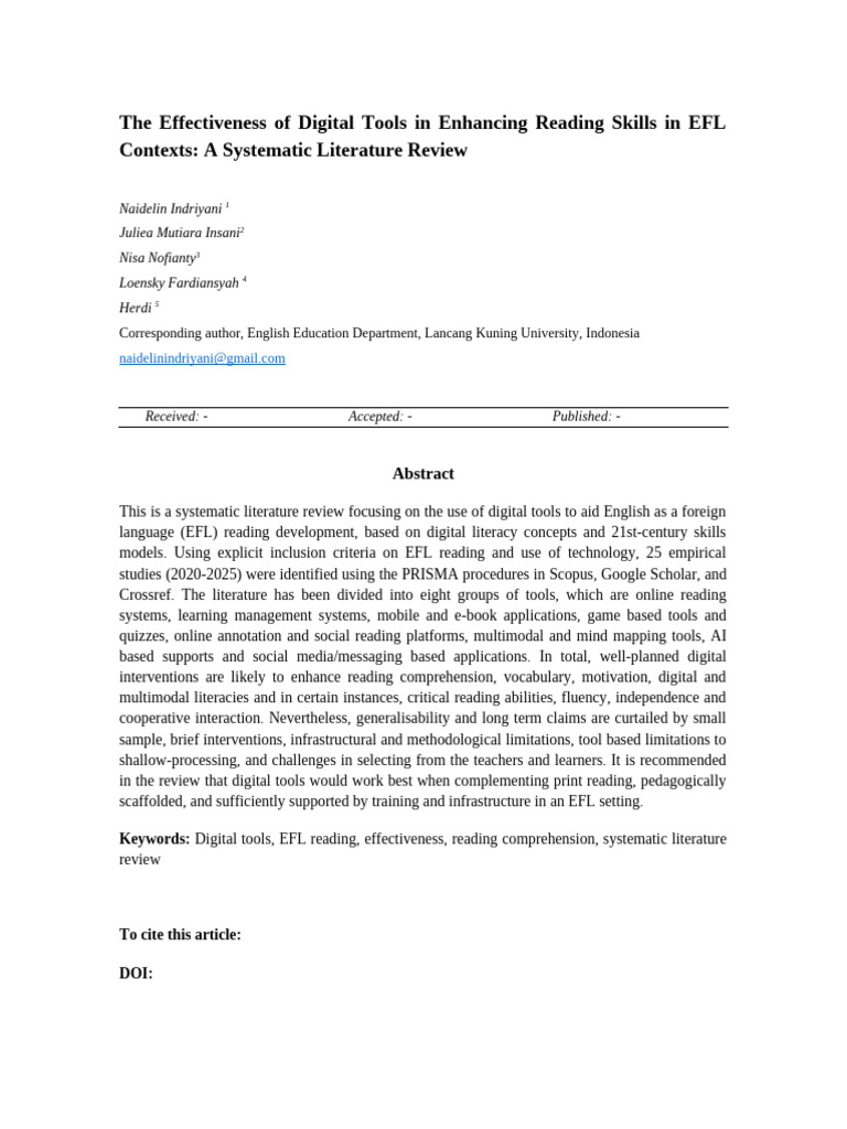 Digital Tools for EFL Reading Skills | PDF | Reading Comprehension ...