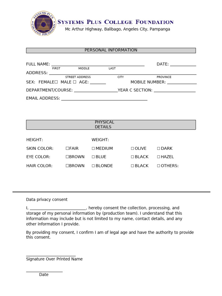 Personal Information Consent Form | PDF