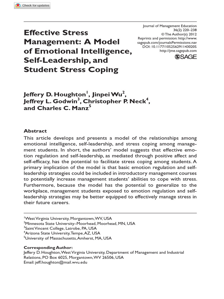Stress Coping Model for Management Students | PDF | Self Efficacy ...