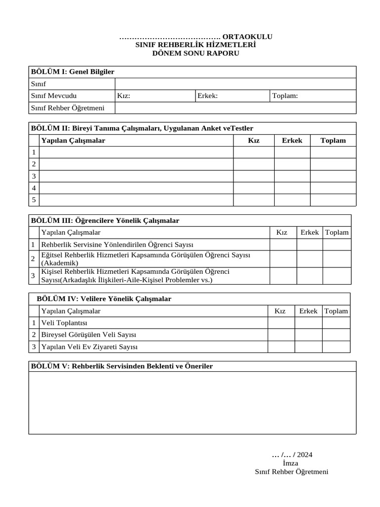 2025 20226 Donem Sonu Sinif Rehberlik Raporu | PDF