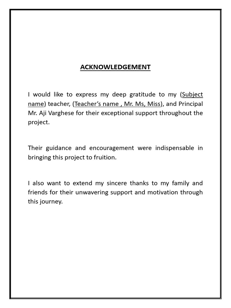 Acknowledgements for Project Support | PDF