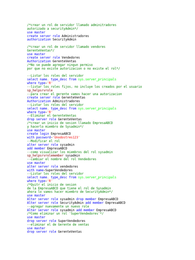 Gestión de Roles y Permisos en SQL Server | PDF