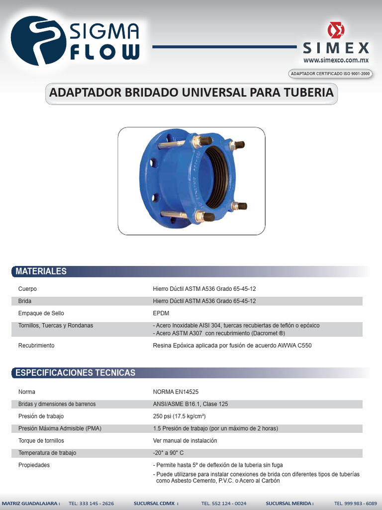 Adaptador Bridado Universal ISO 9001 | PDF | Tubería (transporte de ...