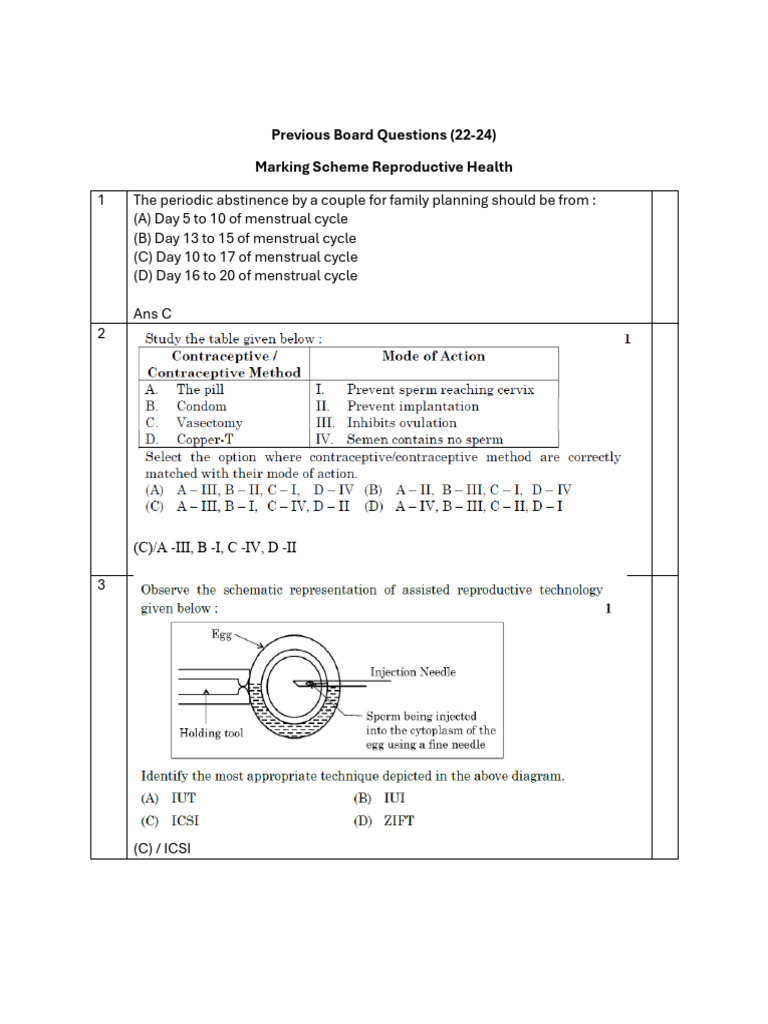 Reproductive Health Exam Questions & Answers | PDF | Fertilisation ...