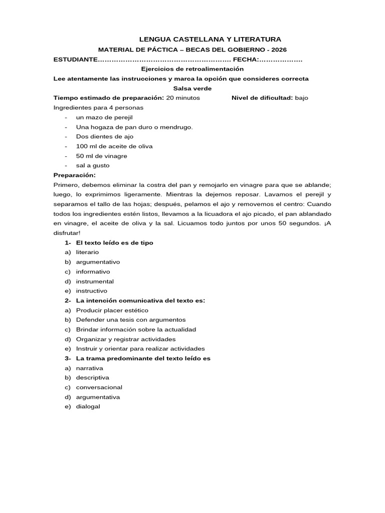 Ejercicios de Lengua y Literatura 2026 | PDF