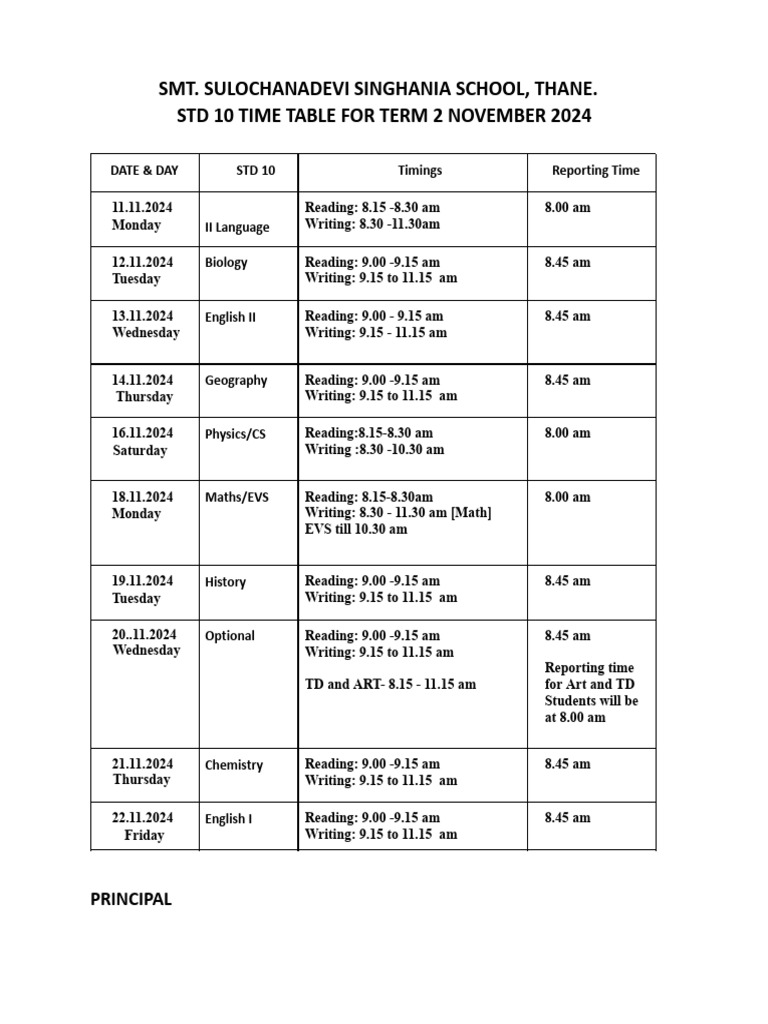 Std 10 Term 2 Time Table 2024 | PDF
