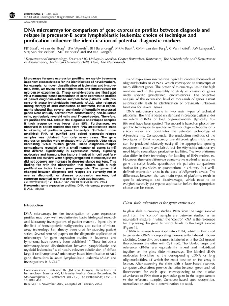 Gene Expression Profiling in B-ALL | PDF | Dna Microarray ...