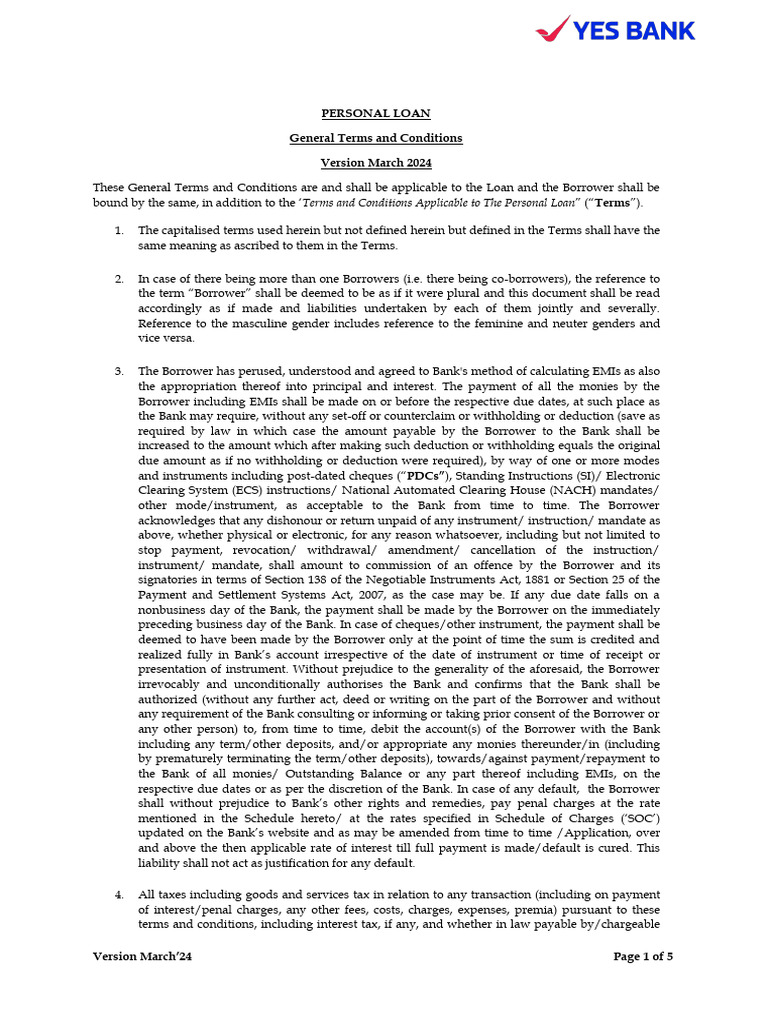 General Terms Conditions Mar2024 PDF | PDF | Loans | Banks