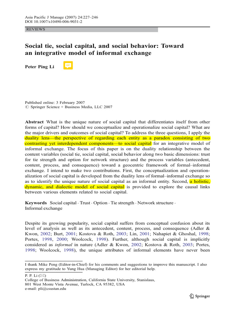 Integrative Model of Social Capital | PDF | Social Capital | Social Network