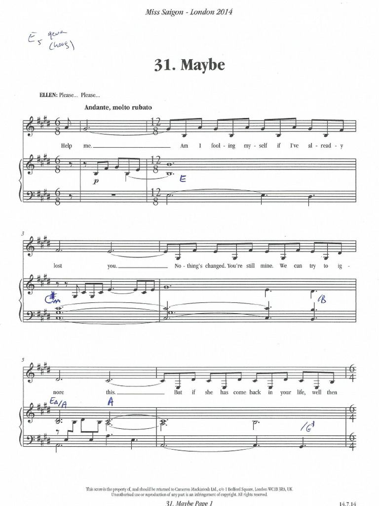 Maybe (Uit Miss Saigon) in E - MET AKKOORDEN (1) | PDF