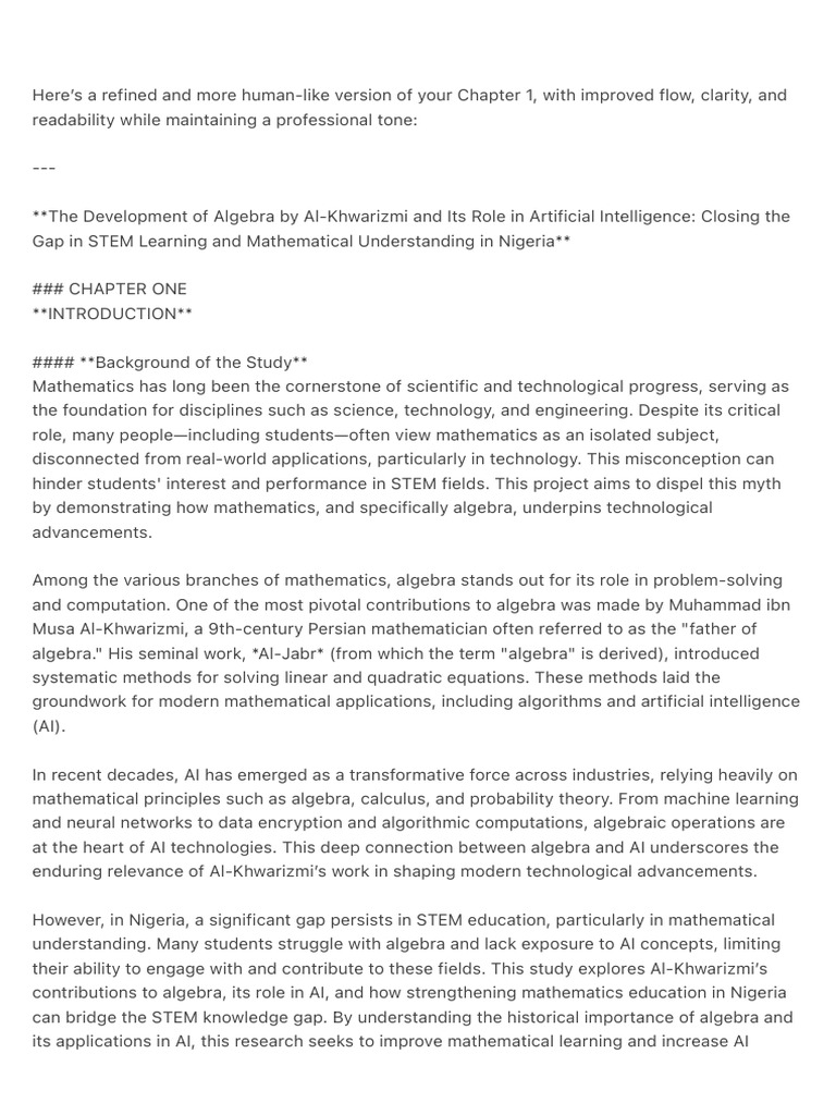 Algebra's Impact on AI in Nigeria's STEM Education | PDF | Artificial ...