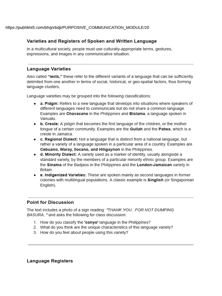 Language Varieties and Registers Explained | PDF | Linguistics | Dialect