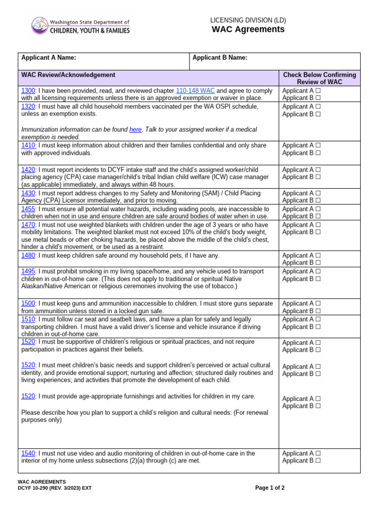 WAC Compliance Acknowledgment Form | PDF