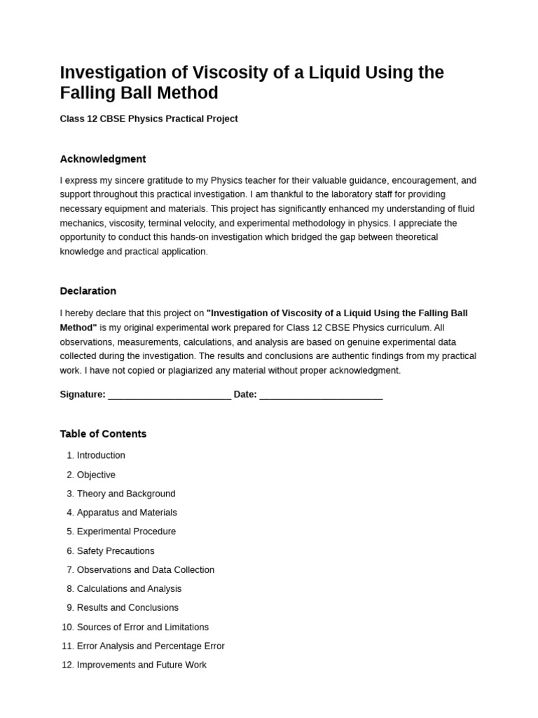 Viscosity Measurement Using Falling Ball Method | PDF | Viscosity | Force