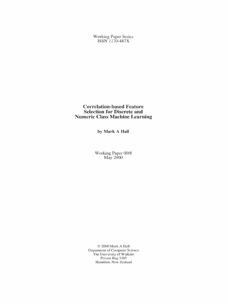 Correlation Based Feature Selection of d | PDF
