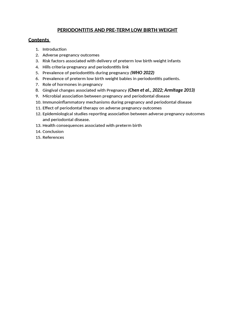 Periodontitis and Preterm Low Birth | PDF | Inflammation | Periodontology