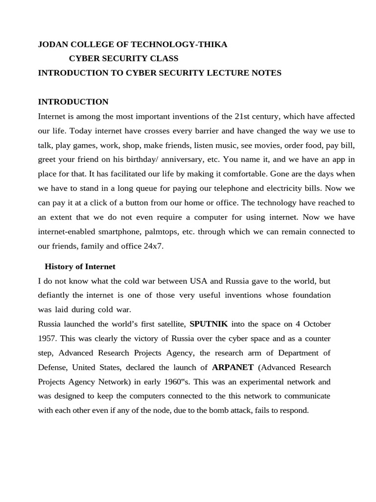 Cyber Security Lecture Notes Overview | PDF | Antivirus Software | Malware