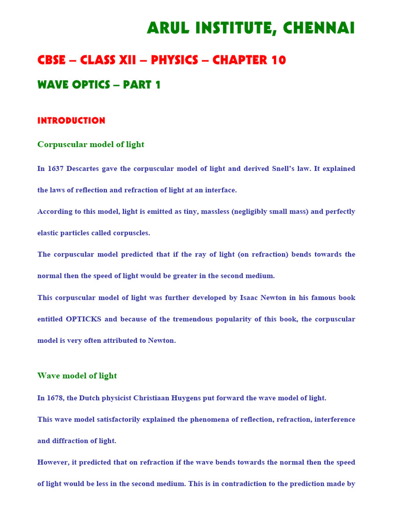 Wave Optics: Light Models & Huygens Principle | PDF | Light | Waves