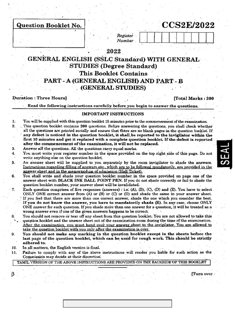 TNPSC Group 2 General Studies 2022 Question Paper Answer Key | PDF ...