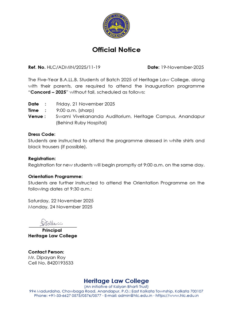 Heritage Law College Inauguration Notice | PDF