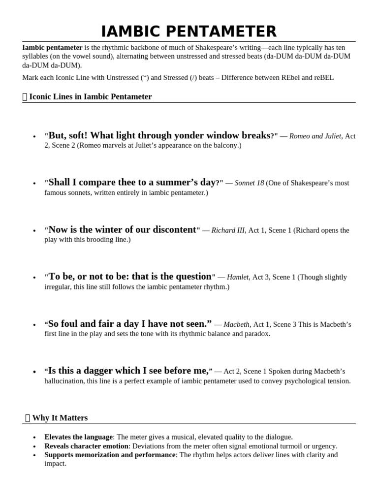 Understanding Iambic Pentameter in Shakespeare | PDF