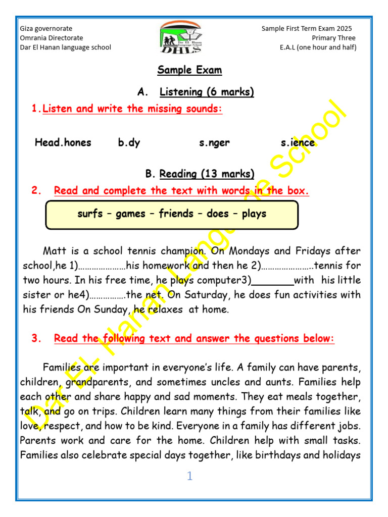 Primary Three Sample Exam 2025 | PDF | Dorothy Gale | Oz (Franchise)