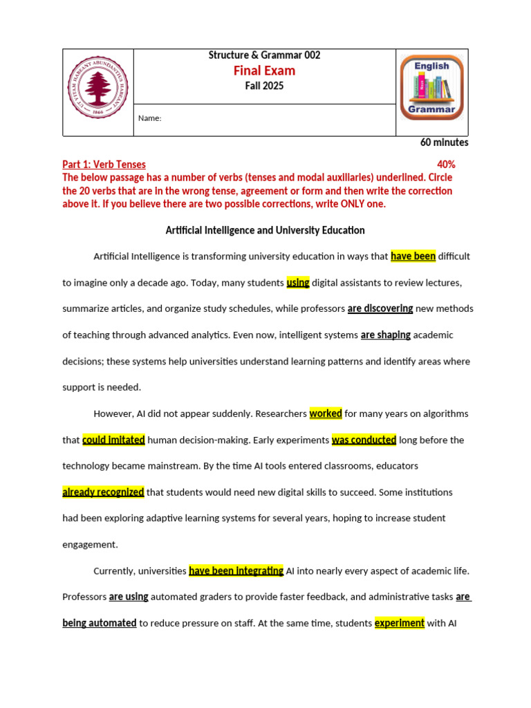 Grammar and Structure Exam Guide | PDF | Artificial Intelligence ...