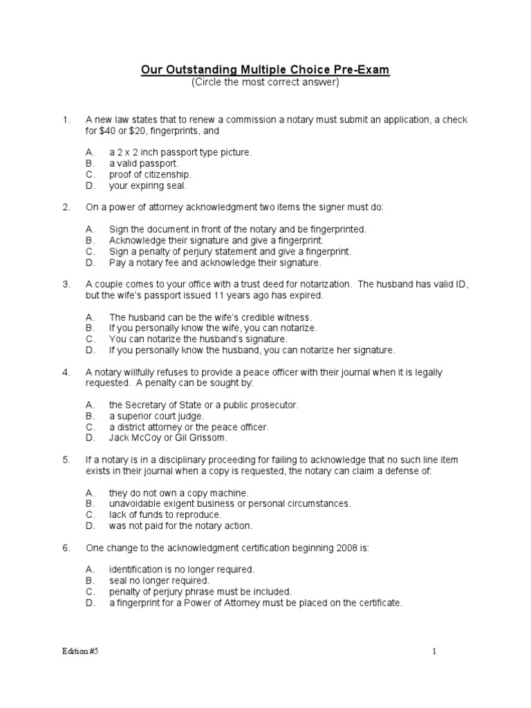 Practice Exams Notary Public Identity Document