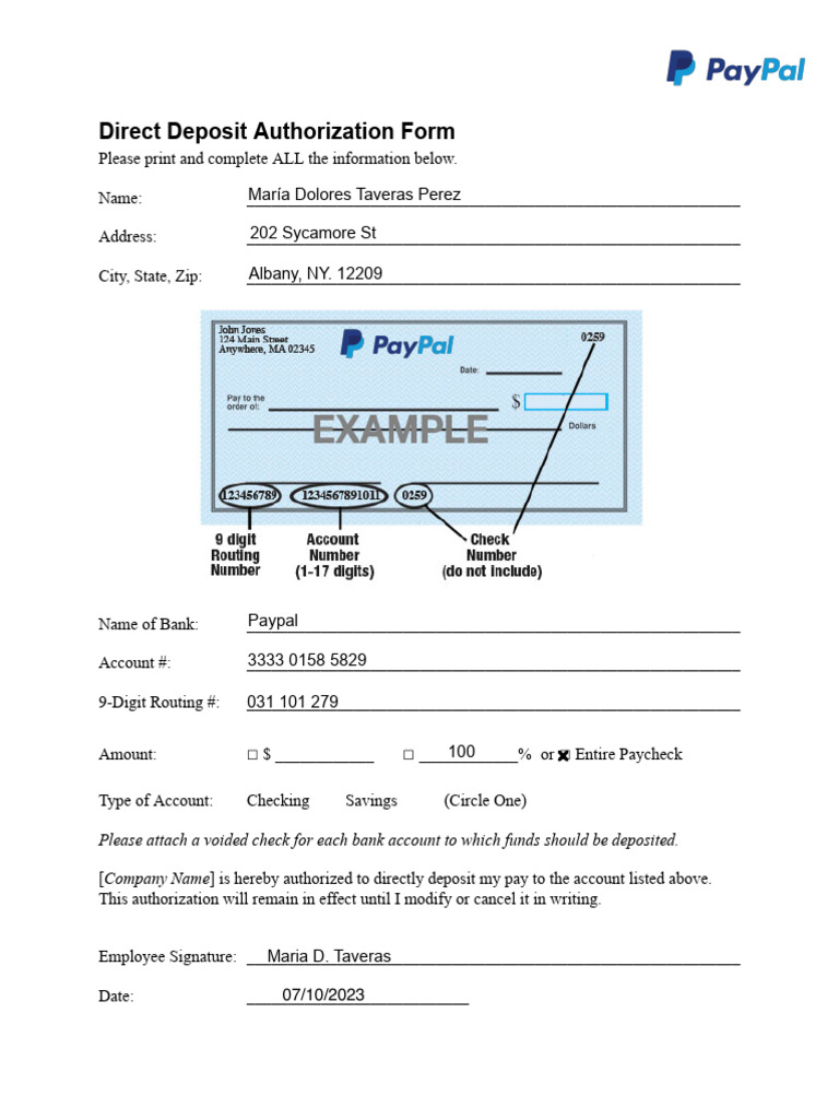 Direct Deposit Authorization Form Template | PDF