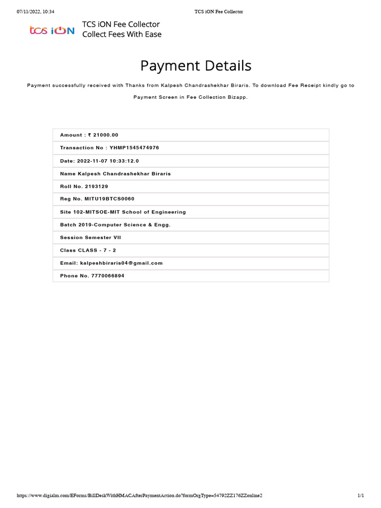 TCS ION Fee Collector | PDF