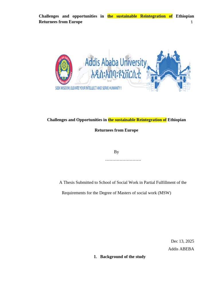 Reintegration Challenges for Ethiopian Returnees | PDF | Human ...