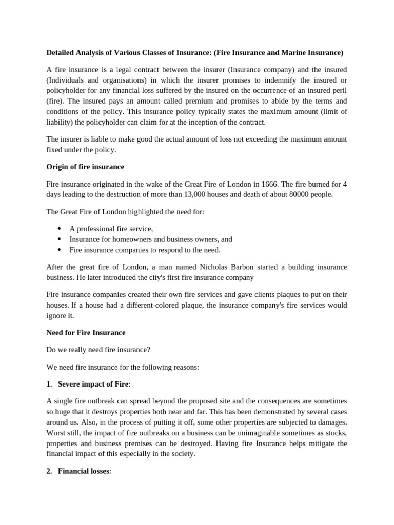 Fire and Marine Insurance Overview | PDF | Insurance | Property Insurance