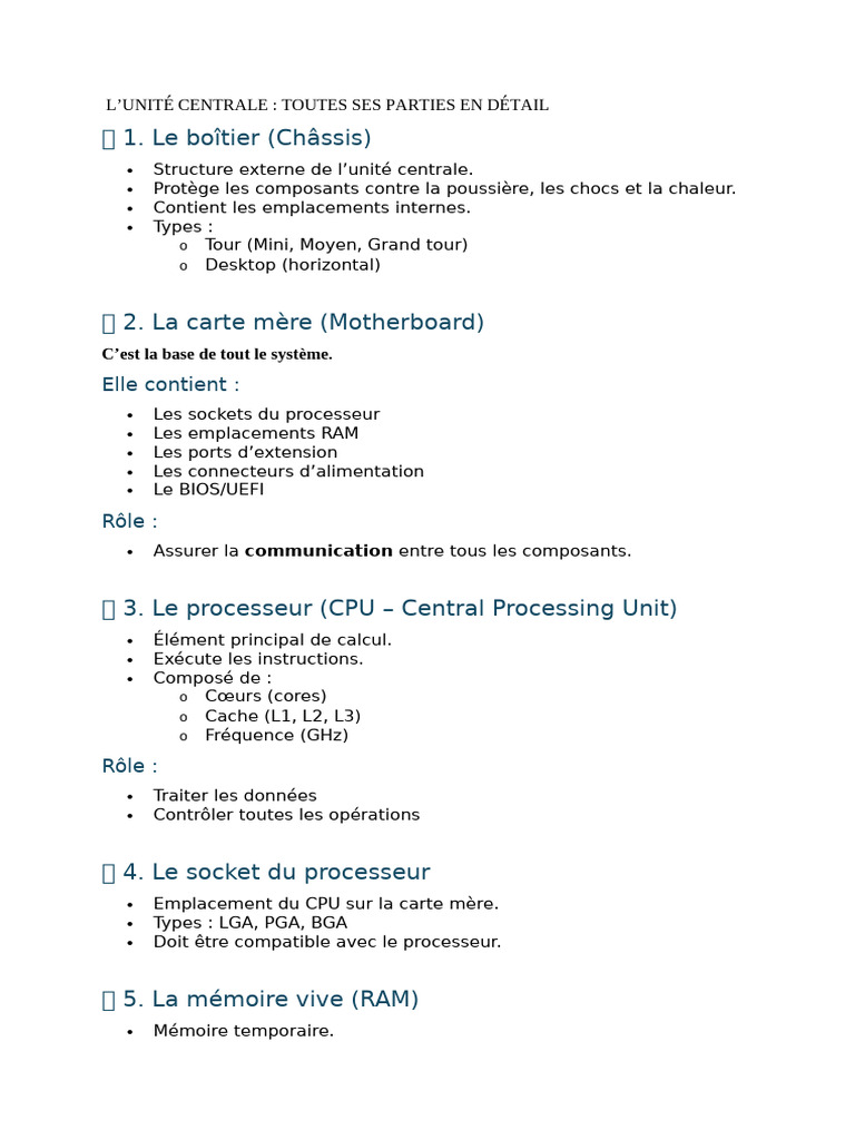 Parties de l'Unité Centrale Détaillées PDF USB Disque dur — free download