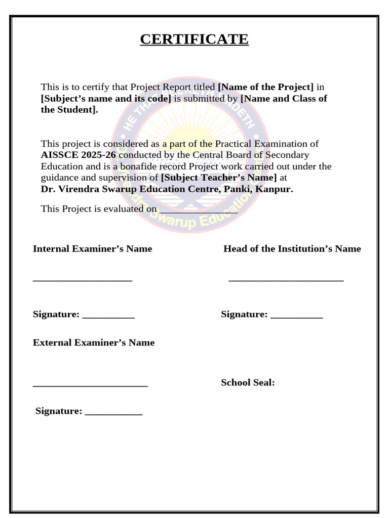 AISSCE Project Report Certificate | PDF