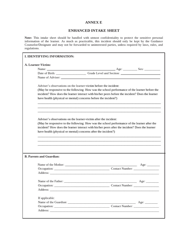 Enhanced Intake Sheet for Learner Incidents | PDF